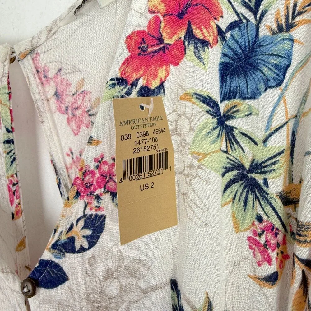 NWT American Eagle Floral Kimono Romper Dress Botanical Maxi Size 2 NEW - Picture 8 of 16